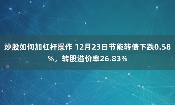 炒股如何加杠杆操作 12月23日节能转债下跌0.58%，转股溢价率26.83%