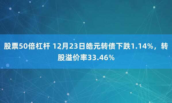 股票50倍杠杆 12月23日皓元转债下跌1.14%，转股溢价率33.46%