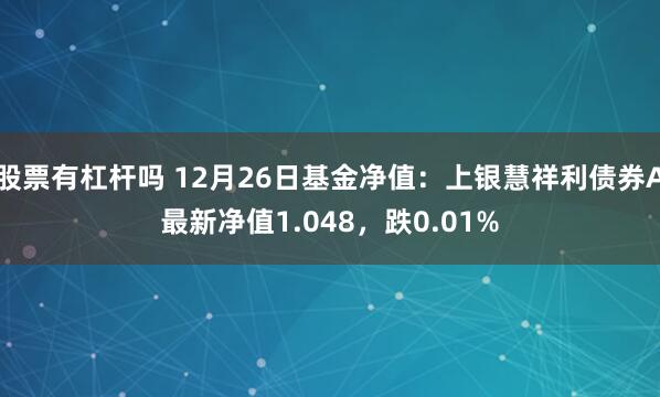 股票有杠杆吗 12月26日基金净值：上银慧祥利债券A最新净值1.048，跌0.01%